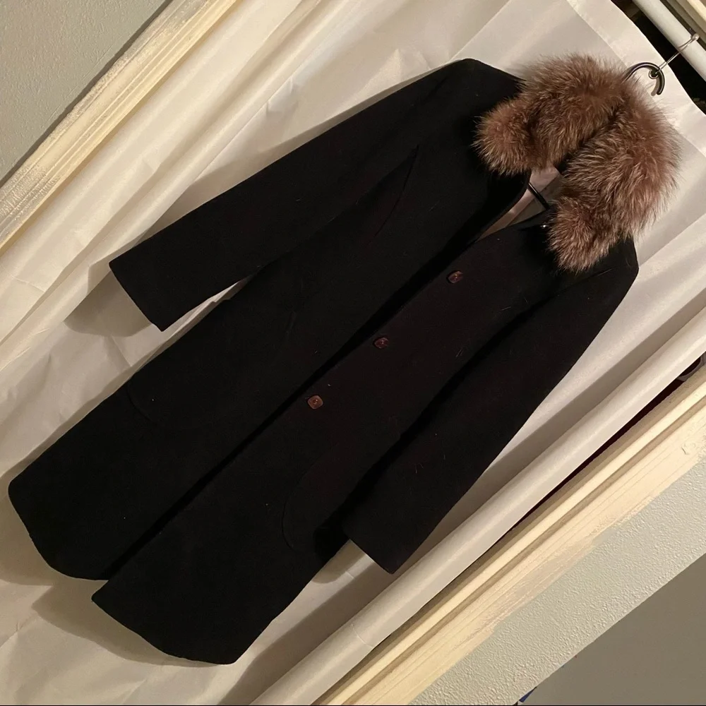 Nicole Miller New York Faux Pink Fur Black Wool coat Size 4. - Picture 1 of 5